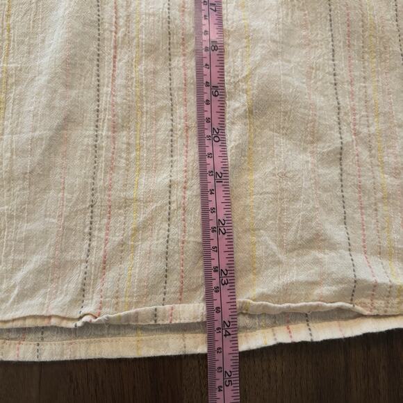 Studio West Shirt Women’s Beige Multi Color Striped Short Sleeve Textured Boho M - Picture 7 of 7